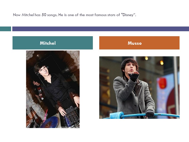 Now Mitchel has 50 songs. He is one of the most famous stars of